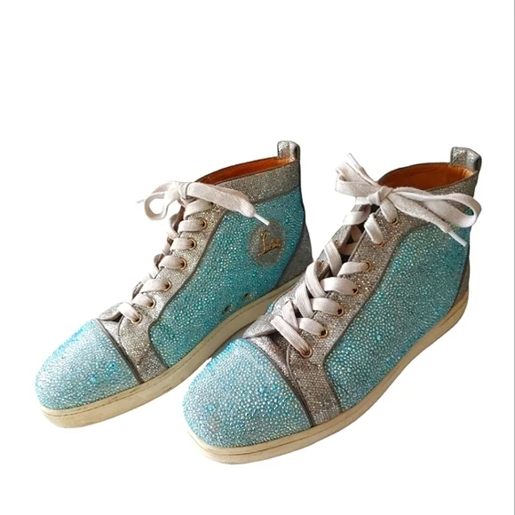 Christian Louboutin Blue & Silver Crystal Strass Louis Junior AB High Sn… - Picture 9 of 16